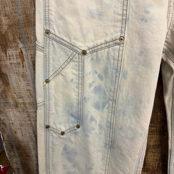 Re/Done Super High Rise Cargos Wide Leg Tie Dye Jeans Cream Blue denim NWT 26 - Picture 10 of 13